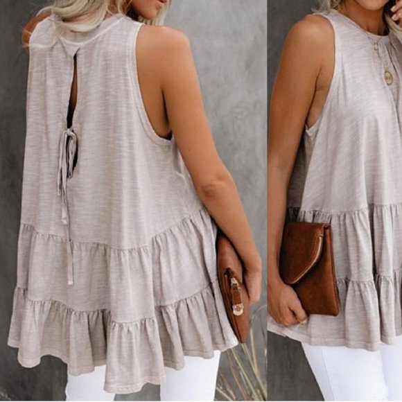 LAST ONE Round Neck Ruffled Hem Top - Picture 2 of 3